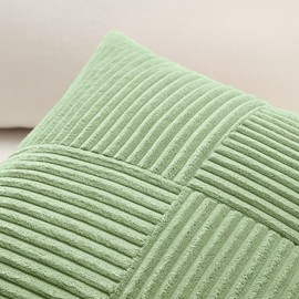 OTOSTAR Set of 1 Decorative Throw Pillow Cover Soft Corduroy Solid Square Pillow Cases Farmhouse Boho Striped Cross Patchwork Textured Cushion Cover for Sofa Car Bed Living Room 20x20 Inch, Sage Green