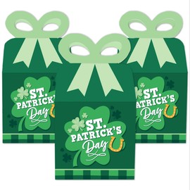 Big Dot of Happiness Shamrock St. Patrick's Day - Square Favor Gift Boxes - Saint Paddy's Day Party Bow Boxes - Set of 12