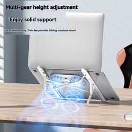 Fahgaer Foldable Laptop Stand with Cooling Fan, Cooler Pad for Tablet - Enhanced Cooling Support and Portable Design A Gray