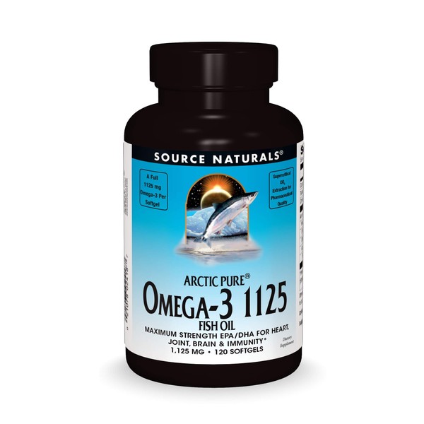Source Naturals ArcticPure Omega-3 Fish Oil 1125mg Ultra Potency Maximum Strength EPA + DHA For Heart, Joint, Brain & Immune Health - 120 Softgels