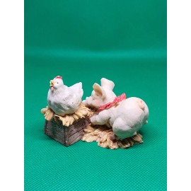Pig & Chicken with Eggs Polyresin Figurine 2½"×2½" SO CUTE, LOOK  !!!!!