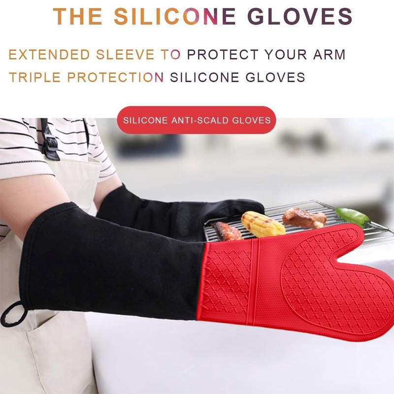 Linwnil Extra Long Silicone Oven Mitts Heavy Duty Commercial Grade