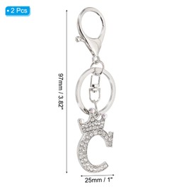 PATIKIL Initial Letter Keyring, Pack of 2 Letter C Crown Design Charm with Crystal Diamonds, Decorative Alphabet Pendant for Bag, Backpack, DIY Craft, Silver Tone, Silver Tone