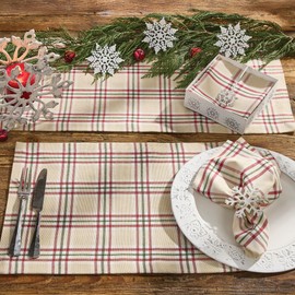 Park Designs Cozy Christmas Table Runner 13" X 36", Red & Green Plaid Christmas Runner For Seasonal Farmhouse And Country Decor Styles, Tan Table Cloth To Decorate For Holiday Season, Machine Washable