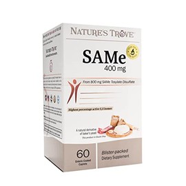SAM-e 400mg by Nature's Trove - 60 Enteric Coated Caplets. Vegan, Kosher, Non-GMO, Soy Free, Gluten Free - Promotes Positive Mood And Joint Comfort - Cold Form Blister Packed.