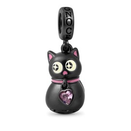 GNOCE Bright Black Cat Charms Pendant Sterling Silver Black Plated Animal Beads Charm Fits All Bracelets / Necklaces Fashion Jewellery for Women Girls, Silver, Cubic Zirconia
