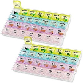 MEDca Pill Organizers - (2 Pack) Large Pill Organizer with Weekly and Daily 4-Times-A-Day Compartments for Morning, Noon, Evening, Night - BPA-Free, P