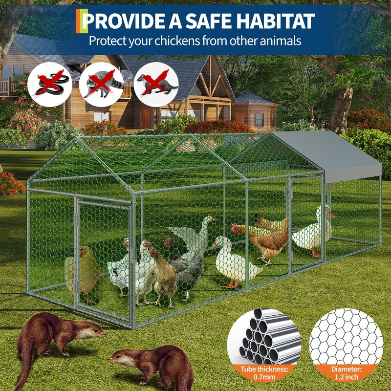 COOLYI Large Metal Chicken Coop, Walk-in Chicken Run with Waterproof