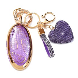 Simocky Fit for Hyundai Key Fob Cover with Diamond Keychain, Compatible with Hyundai 2023 2024 loniq 6 Grandeur GN7 KONA Smart Key Protector for Women (5/7 Buttons, Purple)