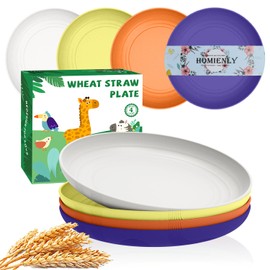 Homienly - Juego de platos de paja de trigo de 9 pulgadas alternativas a platos de plástico aptos para microondas con patrón texturizado, platos irrompibles para cocina, juego de 4 colores Mondrian