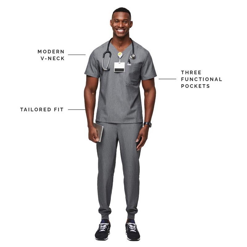 FIGS Leon Three-Pocket Scrub Top for Men - Graphite, XL