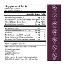Healthycell Telomere Length Supplement - Anti-Aging Telomere Lengthening Supplements with Phytonutrients & Vitamins for Cellular Health - AC-11, Astragalus & Resveratrol - 30 Capsules