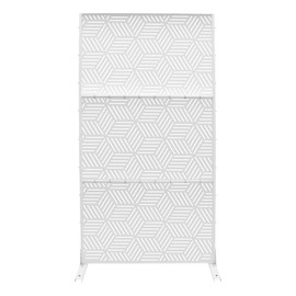Metal Privacy Screen Outdoor Privacy Screen 71.5" H×36.3" W Freestanding Privacy Fence Privacy Panel, Decorative Privacy Screen for Patio, Garden, Balcony, or Backyard, White, Rhombic Pattern