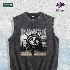 Valley Dreams Liberty Graphic Washed Vest US Warehouse 3 Colors Cotton TankSize: Xl, Color: Black