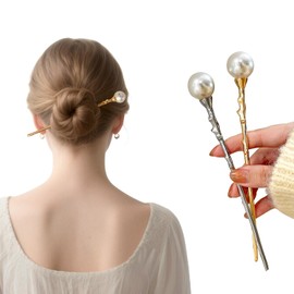 2 Pcs Hair sticks for buns,French hair pins for women,Buns and Updos with No Hair Damage, Pearl Metal Pin Great Hold,Suitable for fine & thick hair US295 (Large pearl hairpin)