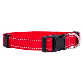 Native Pup Reflective Dog Collar,Bright Glow Colors for Night Safety, Adjustable for Small, Medium, Large pet and Puppies Accessories, Male, Female, boy, Girl, Puppy (Small, Red)