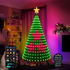 Hoodink Smart Christmas Tree Lights, Treeless with Remote and APP Control, RGB Color-Changing Light String with 400 LEDs, 11 Modes, Timer, Music Sync, Suitable for Christmas Decorations and Holiday Party Decorations:_6ft 1.8m