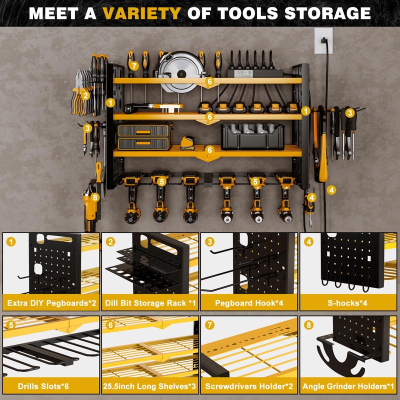 NattyDot Power Tool Organizer Wall Mount with Charging Station 4