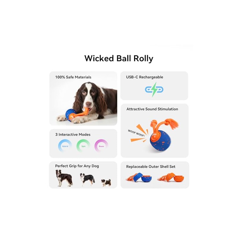 Cheerble Smart Interactive Dog Toy, Wicked Ball Rolly, Automatic Moving,