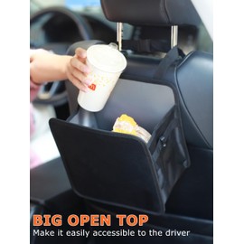 Ginsco 2 Gallons Open-Top Car Trash Can, Hanging Leakproof Car Trash Bag with Water-proof PEVA Liner, Stand Trash Bag for Cars Foldable Automotive Garbage Can for Cars SUV Truck RV Black