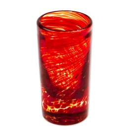 NOVICA Hand Blown Red Swirl Recycled Glass Shot Glasses, 2 Oz 'Ripe Ruby' (Set Of 6)