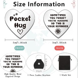 Pocket Hug Token, Hug Gift, Long Distance Relationship Gifts, Relationship Gifts Hug Keyring, 2-Sided Pocket Hug Coins with Genuine Leather Keychain, Inspirational Gift