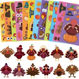 36 Sheets Thanksgiving Stickers(12 Different Designs), Thanksgiving Crafts for Kids Thanksgiving Make Your Own Turkey Stickers for Kids DIY Turkey Games Thanksgiving Fall Party Favors Supplies