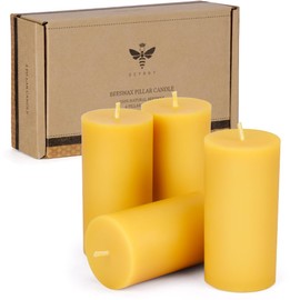 Beeswax Pillar Candles Set of 4, Smokeless Dripless Pure Beeswax Candle Set with Natural Scent for Room Decoration Prayer Party, Long Lasting Burn Time,1.89x3.86 inch,Brown Raw