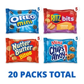 Nabisco Classic Mix Variety Pack, OREO Mini, CHIPS AHOY! Mini, Nutter Butter Bites, RITZ Bits Cheese, School Snacks, 20 - 1 oz Snack Packs