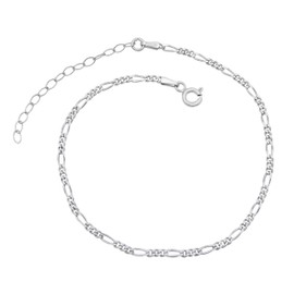 Women's Anklet Figaro Chain 925 Sterling Silver Rhodium-Plated 2.3 mm Wide 20-25 cm Long Anklet Anklet Tarnish Resistant Nickel-Free, Sterling Silver, Without Stone