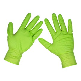 Sealey Hi-Vis Green Diamond Grip Extra-Thick Nitrile Powder-Free Gloves, Large, Pack of 50 - SSP54L
