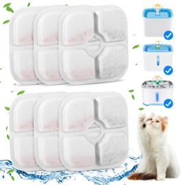 Sannofair Square Cat Water Fountain Filters, 6 Pieces Set Pack of 6 Replacement Filter Fit for 81oz/2.4L, 3 Filtration System for Catit Water Fountain Filter