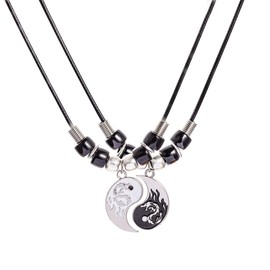 XAM 2 PCS Yin Yang Pendant Necklace Set Friendship Couple BFF Necklaces TaiChi Fish Necklace Jewelry Set Dragon Matching Unique TaiChi Fish Couple Necklace