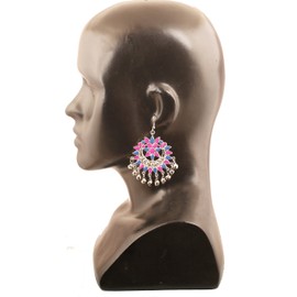 Touchstone Indian Bollywood Beautiful Style Chand Moon Shape Meenakari Enamel Afghan Gorgeous Gypsy Hangings Designer Jewelry Chandelier Earrings for Women in Gold Or White Tone.