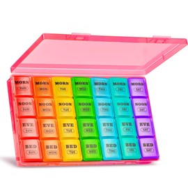XL Pill Boxes 7 Day 4 Times a Day, Weekly Pill Box Organiser Large Daily Dossett Pill Box 7 Day 28 Compartments, 7day Medication Organiser Big Travel Tablet Organiser for Vitamin (Pink)