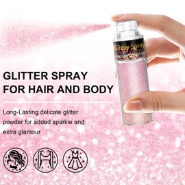 Rose Pink Hair and Body Glitter Spray 10g, Ultra Fine Shimmer Mist for Prom, Wedding, Date Night, Face Body Makeup Glow, Festival Sparkle Powder, Craft Nail Art Decoration