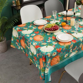 MANGATA CASA Pumpkin Table Cloth Rectangle Table-Fall Tablecloth Rectangular for Thanksgiving-Poly Fabric Waterproof Harvest Table Clothes (Turquoise-60X120in)