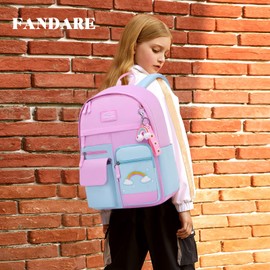 FANDARE Children's Backpack School Bags Girls School Backpack Kids School Bag for 1-9 Class Students Outdoor Travel Daypacks Nursery Bag Backpack Waterproof Nylon, Pink / blue, Rucksack