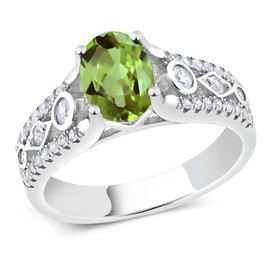 Gem Stone King 925 Sterling Silver Green Peridot Engagement Ring For Women (1.89 Cttw, Gemstone Birthstone, Available In Size 5, 6, 7, 8, 9)