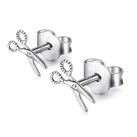 Scissor Stud Earrings in Nickel-Free 925 Sterling Silver with Butterfly Fastening