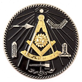 Past Master with Square & Quadrant and Working Tools Masonic Auto Emblem - [Black & Gold][3 3/8'' Diameter]