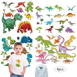 Kids Iron on Patches Heat Transfer Decals Dinosaur Stickers Cute Animal Appliques for Jackets Jeans T-Shirts Backpacks