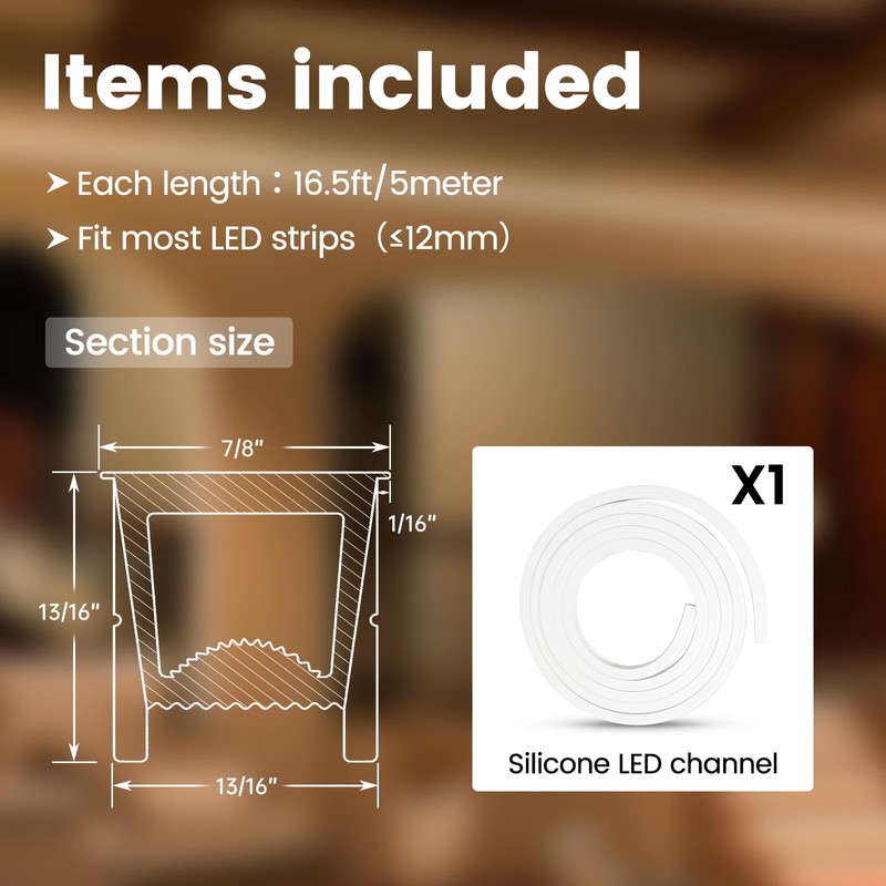 Muzata 16.5FT/5Meter Spotless Silicone LED Channel System Recessed Flexible Tube
