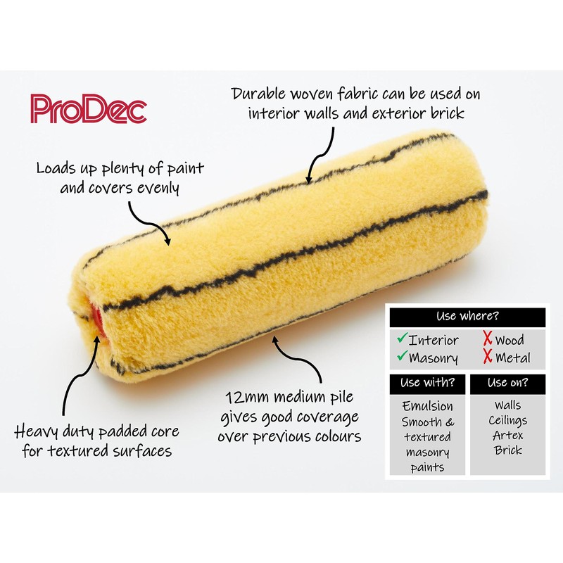ProDec 250mm Professional Craft Grade Medium Pile Masonry Paint Roller,