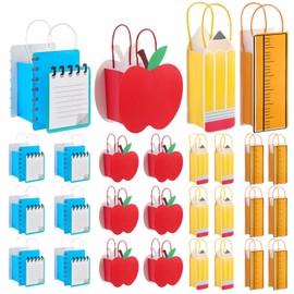Kolldenn 24 Pack Apple, Notebook, Ruler, Pencil Back to School Gift Bag with Handle Reusable First Day of School Treat Bag Bulk for Teacher Appreciation Kindergarten Preschool Welcome Back Party Favor