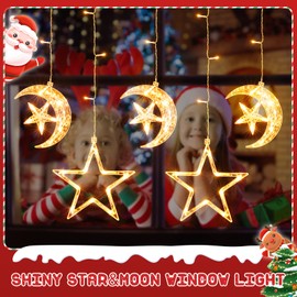 Marchpower Christmas Window Lights, 5Pack 69LEDs Christmas Star Moon Window Lights, Battery Powered Waterproof 8 Modes Star Curtain Lights with Timer & Memory, Perfect for Indoor/Outdoor Xmas Décor