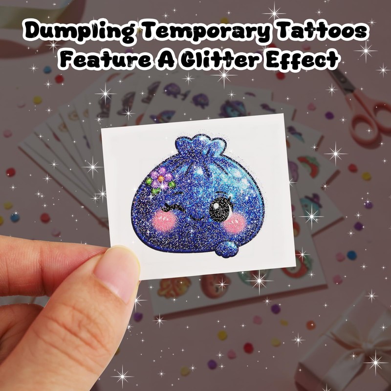 180PCS Squishy Temporary Tattoos, Dumpling Party Favor, 60 Styles
