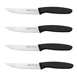 O.C.E. Steak Knives, Steak Knives Set of 4, High Carbon Stainless Steel Steak Knife Set, Ergonomic Black Handle Steak Knifes,Dishwasher Safe Serrated Knife