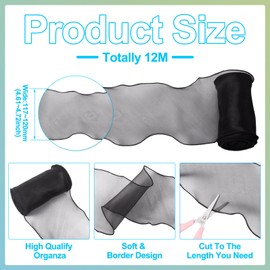 13 Yards 4.6 Inch Black Sheer Organza Ribbon for Gift Wrapping Chair Sashes Chiffon Ribbon for Wedding Party Christmas Halloween Decoration Bouquet Crafts