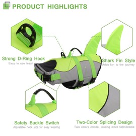 ASENKU Dog Life Jacket - Pet Safety Vest for Swimming & Boating, Shark Life Jacket with Floatation, Dog Lifesavers Swimsuits for Small Medium Large Dogs (Green, M)